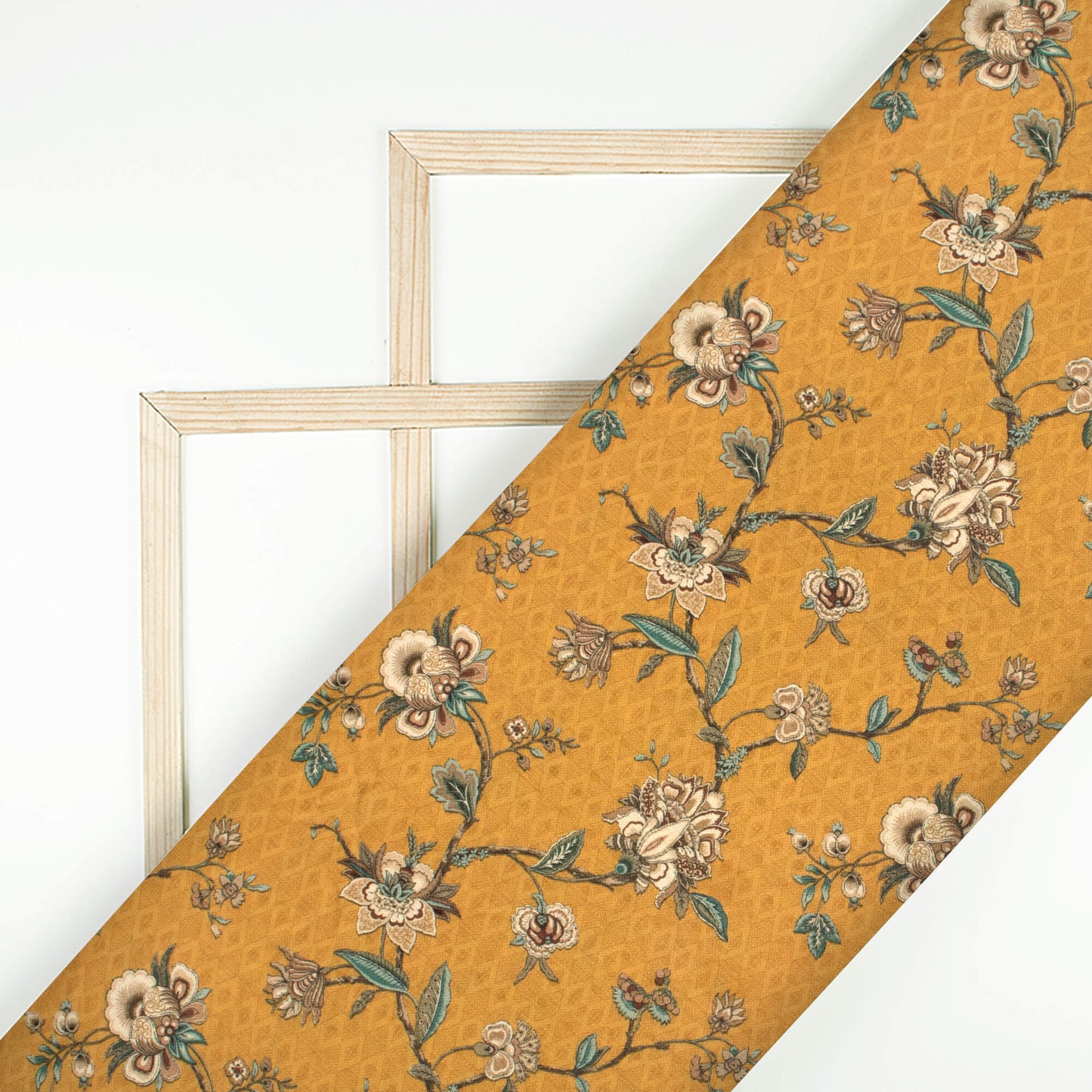 Dijjon Yellow And Brown Floral Pattern Digital Print Elegant Blend Pashmina Fabric