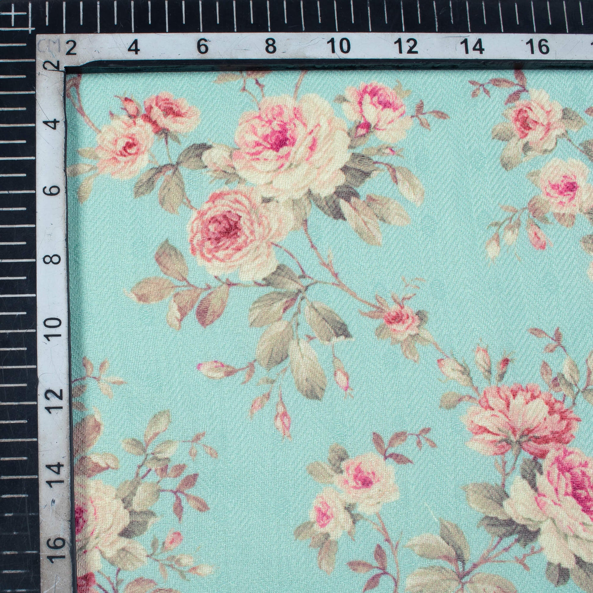 Sky Blue And Pink Floral Pattern Digital Print Elegant Blend Pashmina Fabric - Fabcurate