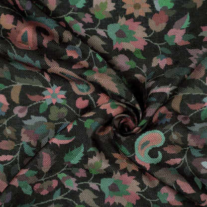 Black And Blue Paisley Pattern Digital Print Elegant Blend Pashmina Fabric