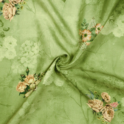 Russian Green And Peach Floral Pattern Digital Print Elegant Blend Pashmina Fabric