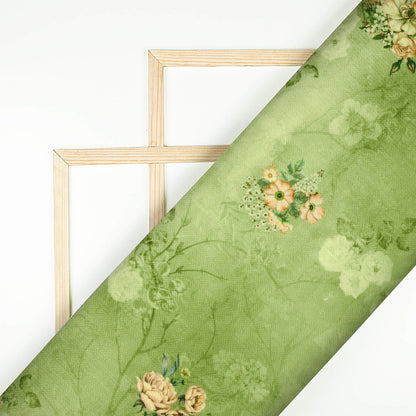 Russian Green And Peach Floral Pattern Digital Print Elegant Blend Pashmina Fabric