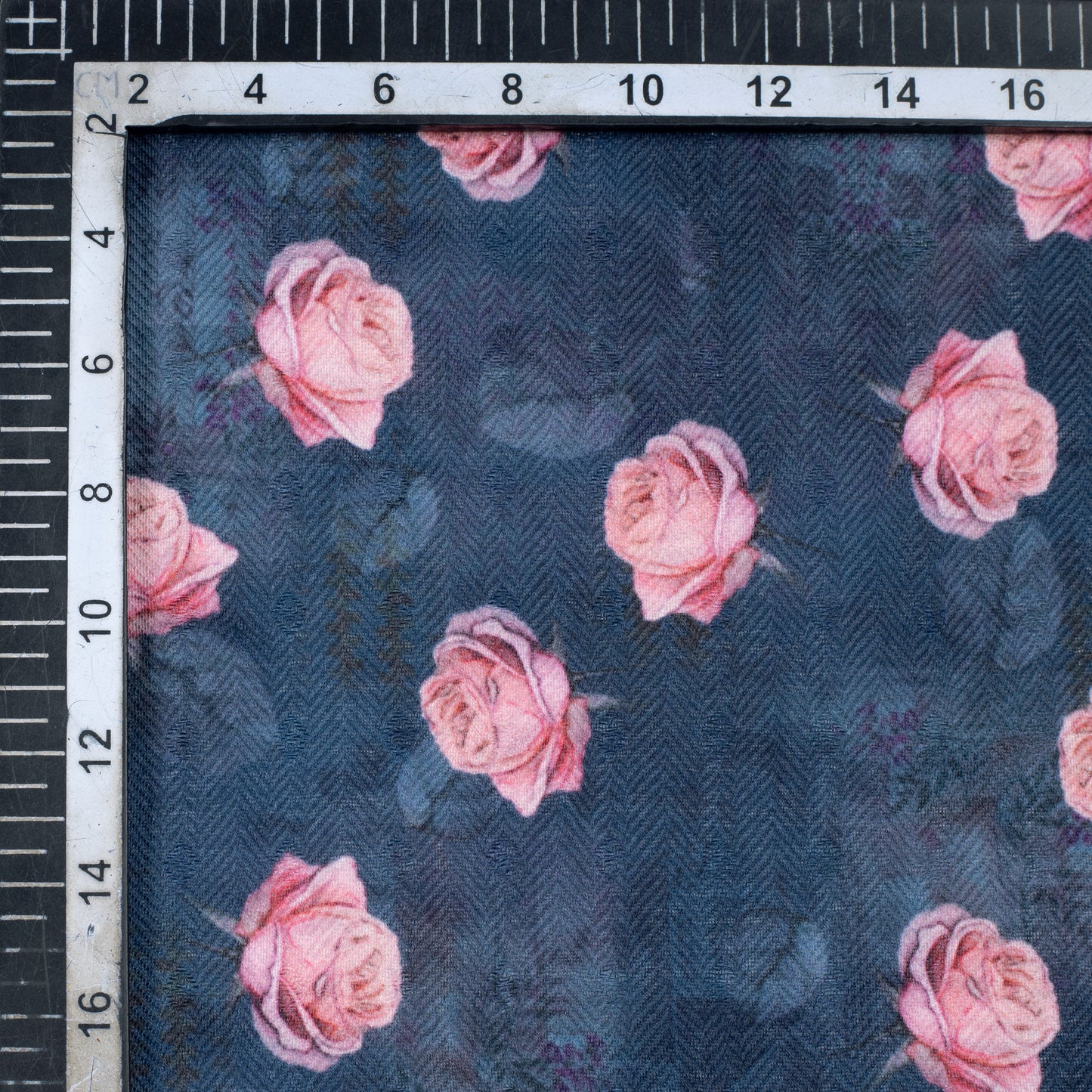 Navy Blue And Pink Floral Pattern Digital Print Elegant Blend Pashmina Fabric - Fabcurate
