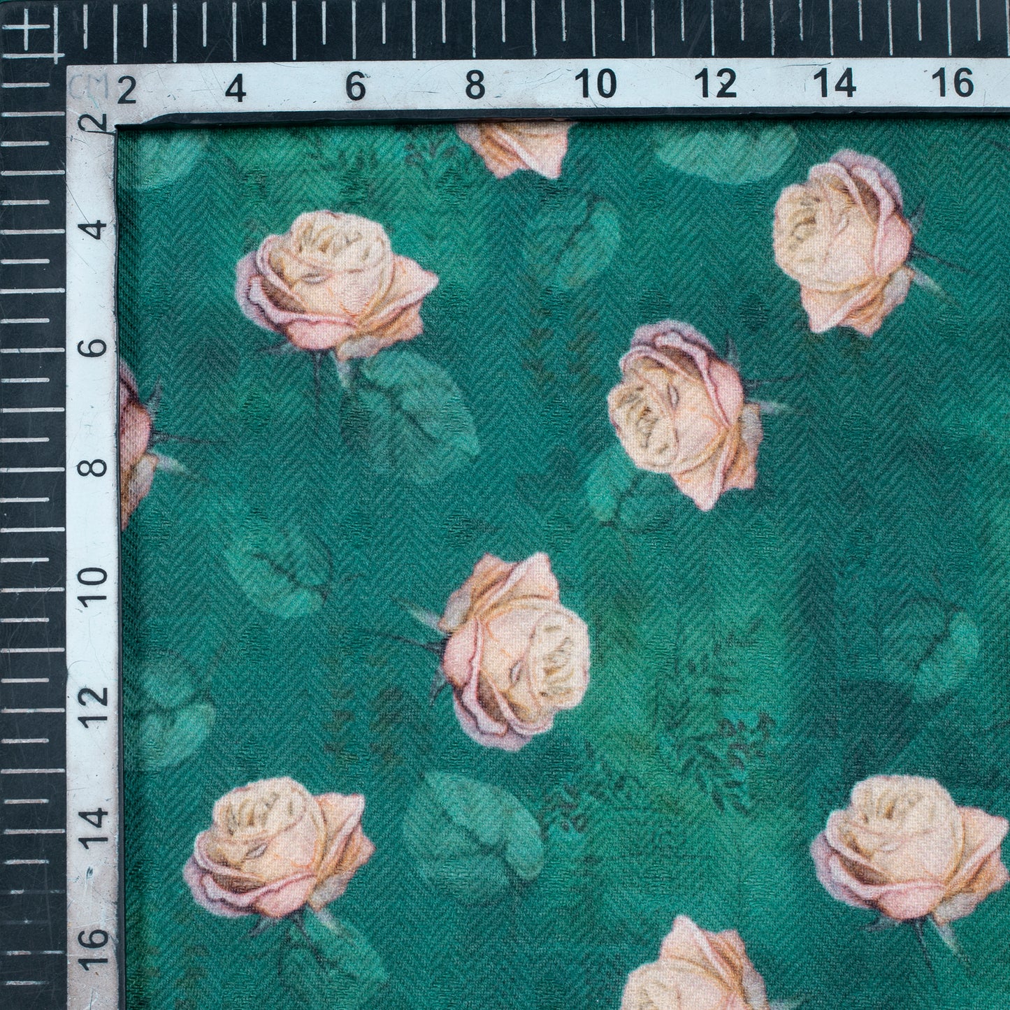 Forest Green And Peach Floral Pattern Digital Print Elegant Blend Pashmina Fabric - Fabcurate
