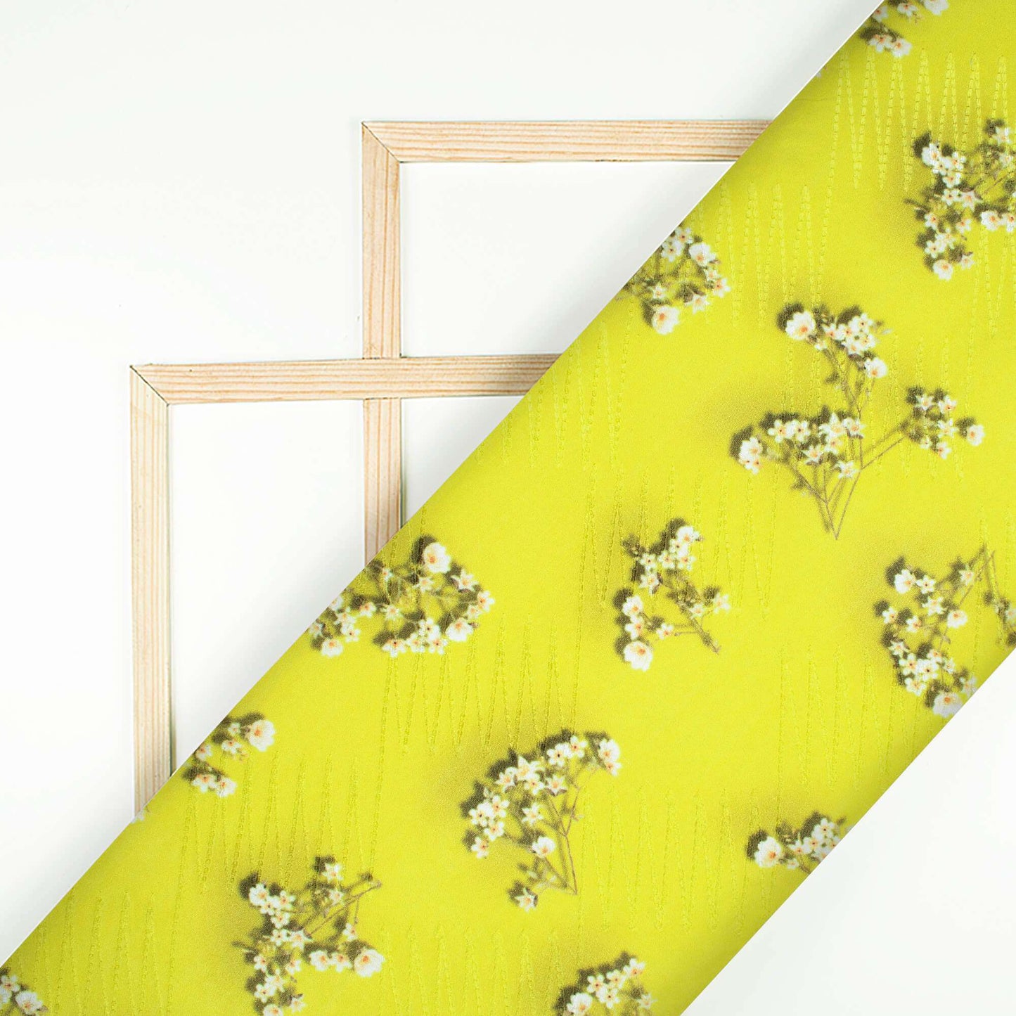 Bumblebee Yellow And White Floral Pattern Digital Print Premium Embroidery Butter Crepe Fabric - Fabcurate