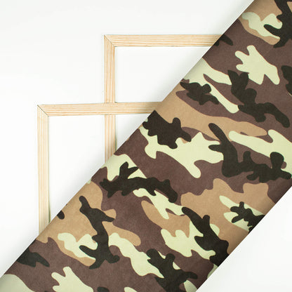 Brown And Black Camouflage Digital Print Ultra Premium Butter Crepe Fabric - Fabcurate