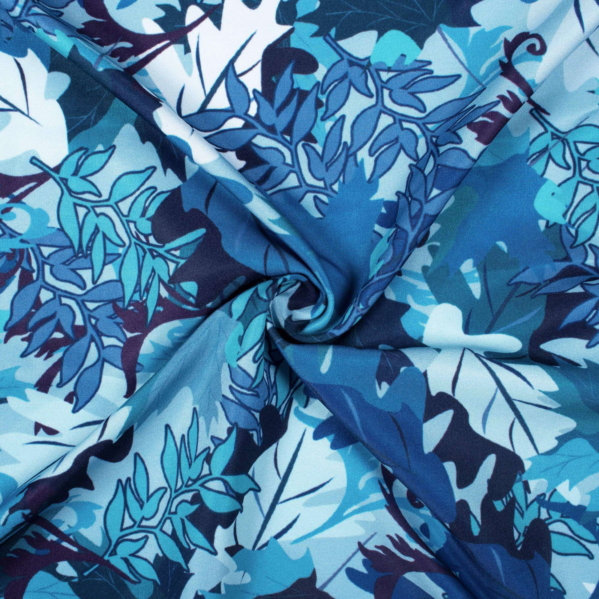 Bondi Blue And Black Camouflage Digital Print Ultra Premium Butter Crepe Fabric - Fabcurate