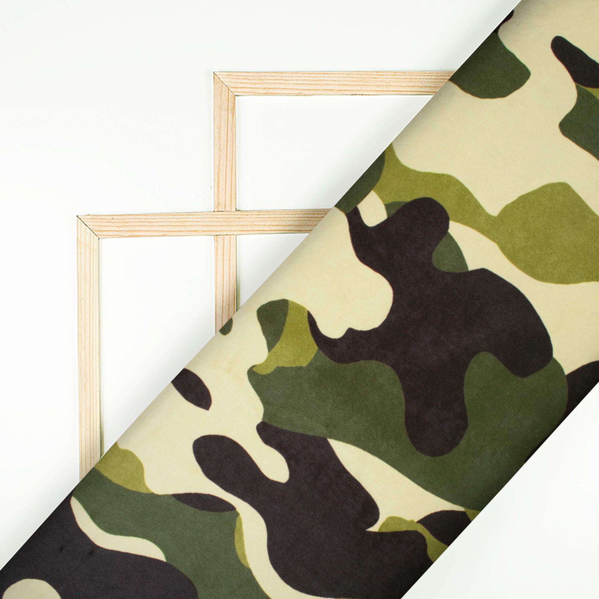 Army Green And Black Camouflage Digital Print Ultra Premium Butter Crepe Fabric - Fabcurate