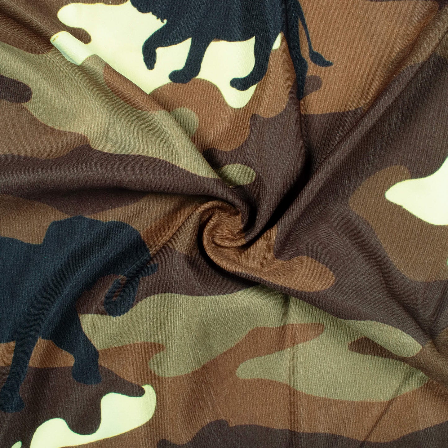 Coffee Brown And Black Camouflage Digital Print Ultra Premium Butter Crepe Fabric - Fabcurate