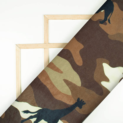 Coffee Brown And Black Camouflage Digital Print Ultra Premium Butter Crepe Fabric - Fabcurate