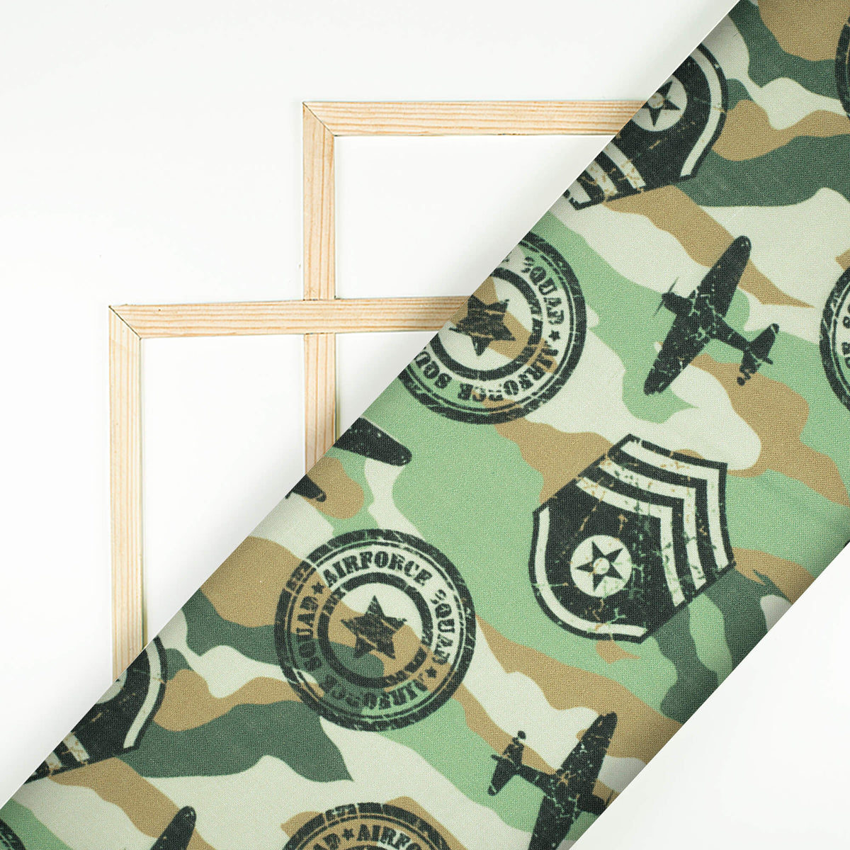 Army Green And Black Camouflage Digital Print Linen Textured Fabric (Width 56 Inches) - Fabcurate