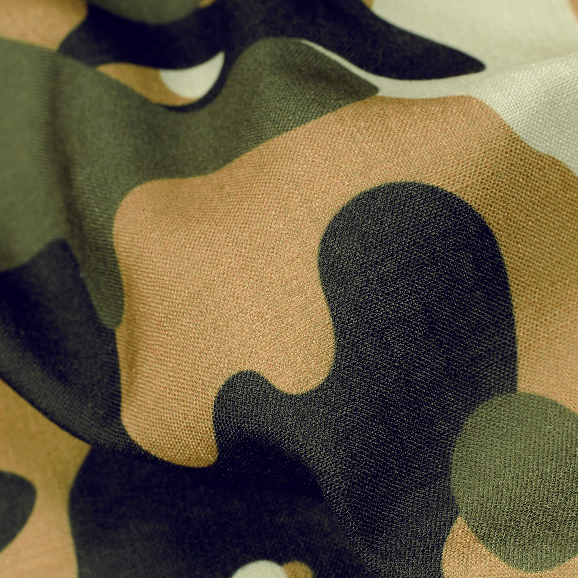 Black And Pecan Brown Camouflage Digital Print Linen Textured Fabric (Width 56 Inches) - Fabcurate