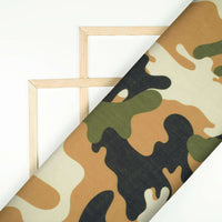 Black And Pecan Brown Camouflage Digital Print Linen Textured Fabric (Width 56 Inches) - Fabcurate