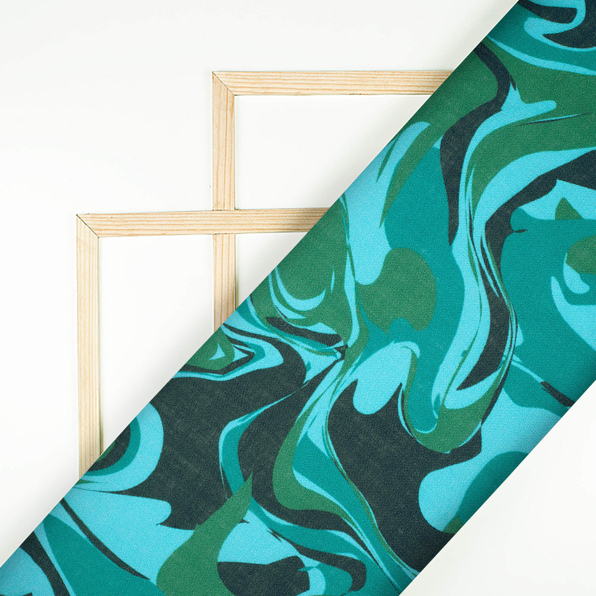 Turquoise And Army Green Camouflage Digital Print Linen Textured Fabric (Width 56 Inches) - Fabcurate