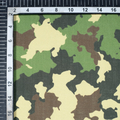 Army Green And Sepia Beige Camouflage Digital Print Linen Textured Fabric (Width 56 Inches) - Fabcurate