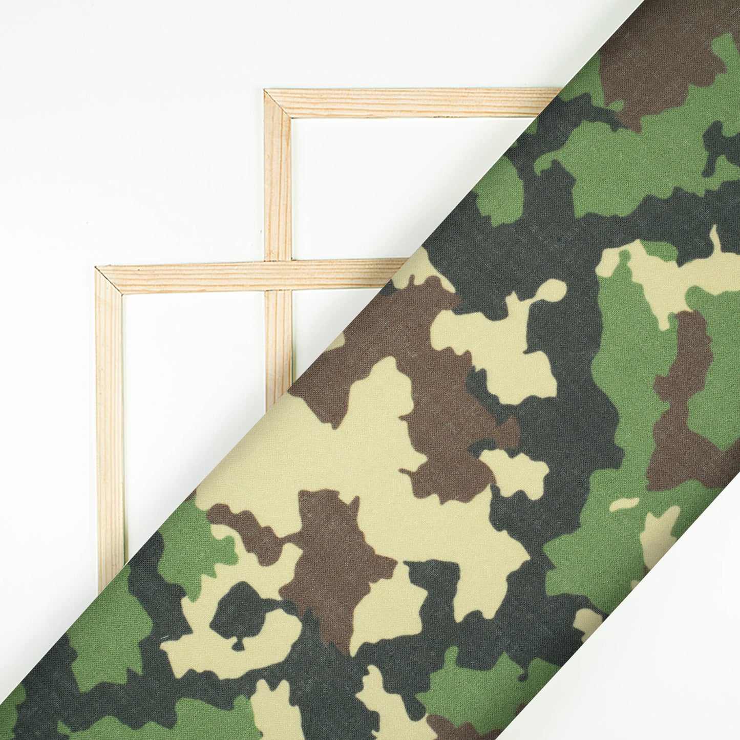 Army Green And Sepia Beige Camouflage Digital Print Linen Textured Fabric (Width 56 Inches) - Fabcurate