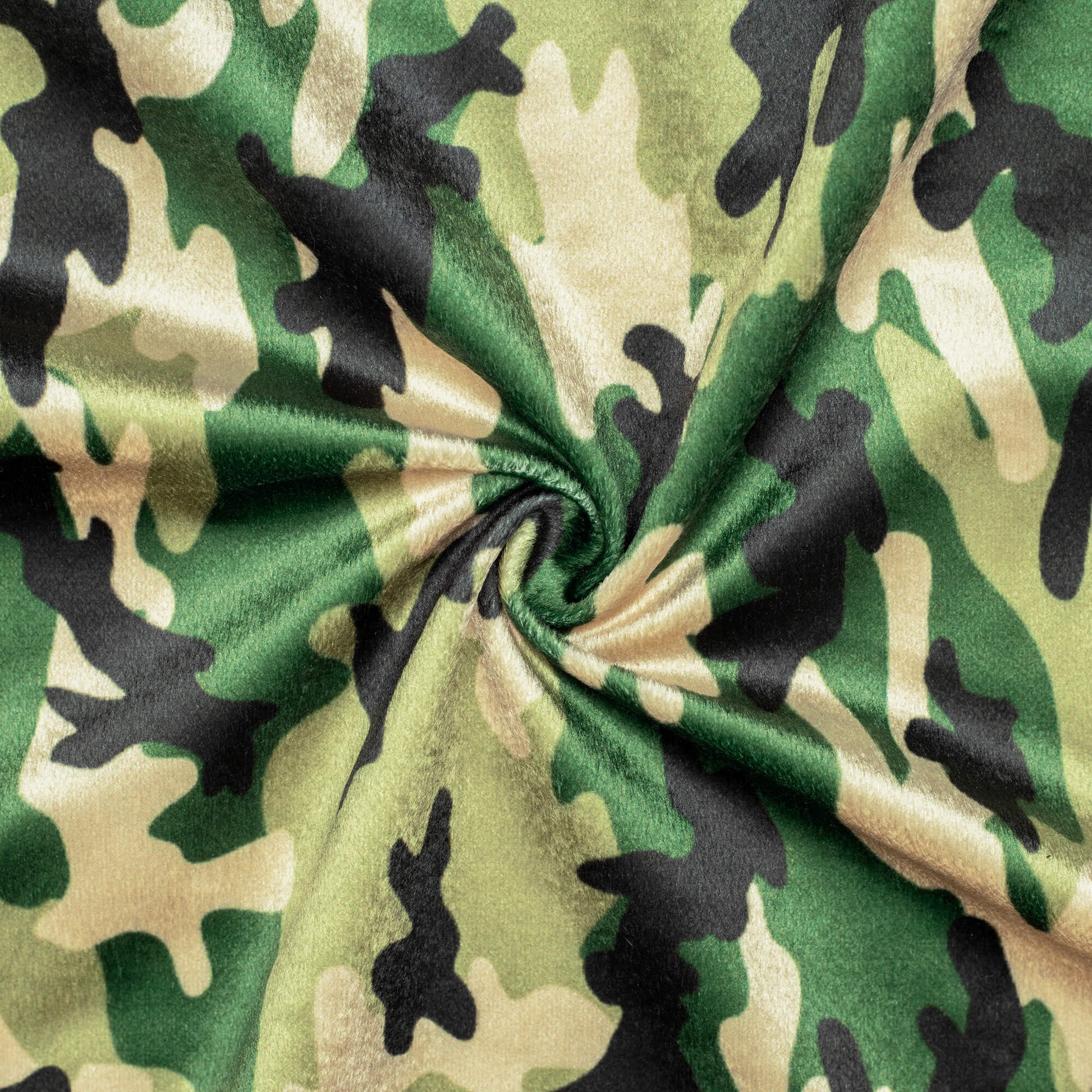 Army Green And Cream Camouflage Digital Print Velvet Fabric (Width 54 Inches) - Fabcurate