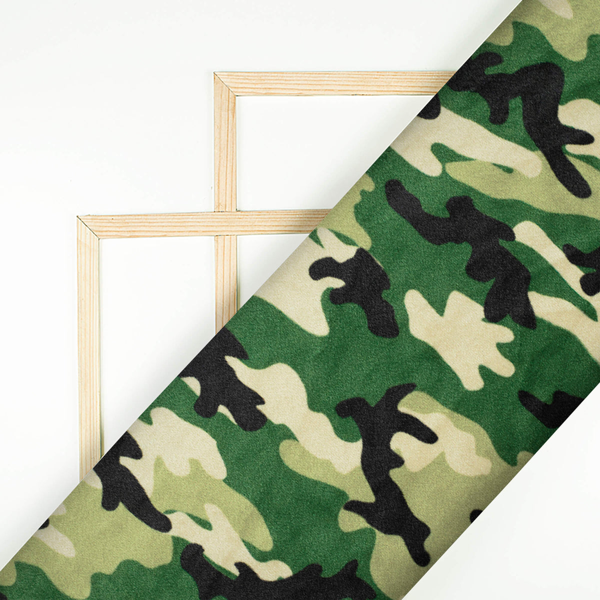 Army Green And Cream Camouflage Digital Print Velvet Fabric (Width 54 Inches) - Fabcurate