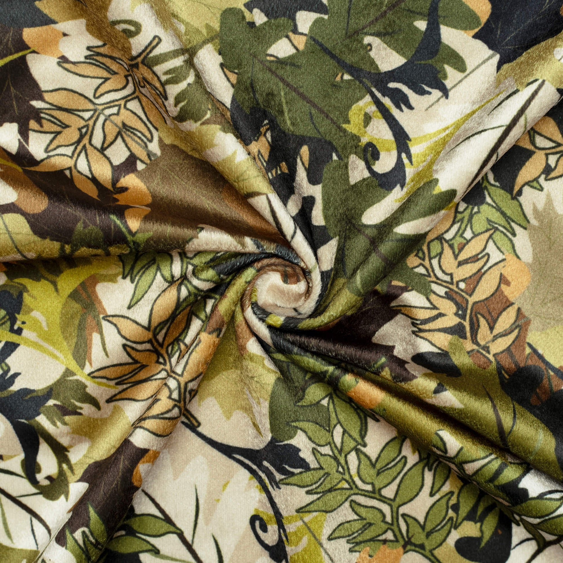 Olive Green Camouflage Digital Print Velvet Fabric (Width 54 Inches) - Fabcurate
