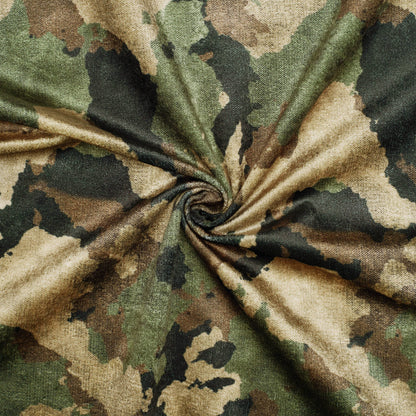 Beige And Army Green Camouflage Digital Print Velvet Fabric (Width 58 Inches)