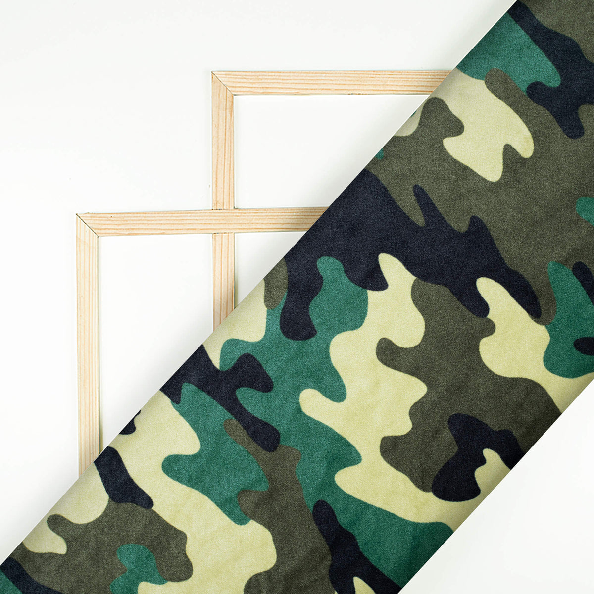Army Green And Black Camouflage Digital Print Velvet Fabric (Width 54 Inches) - Fabcurate
