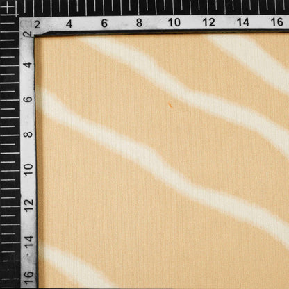 Beige And Cream Leheriya Pattern Digital Print Chiffon Satin Fabric - Fabcurate