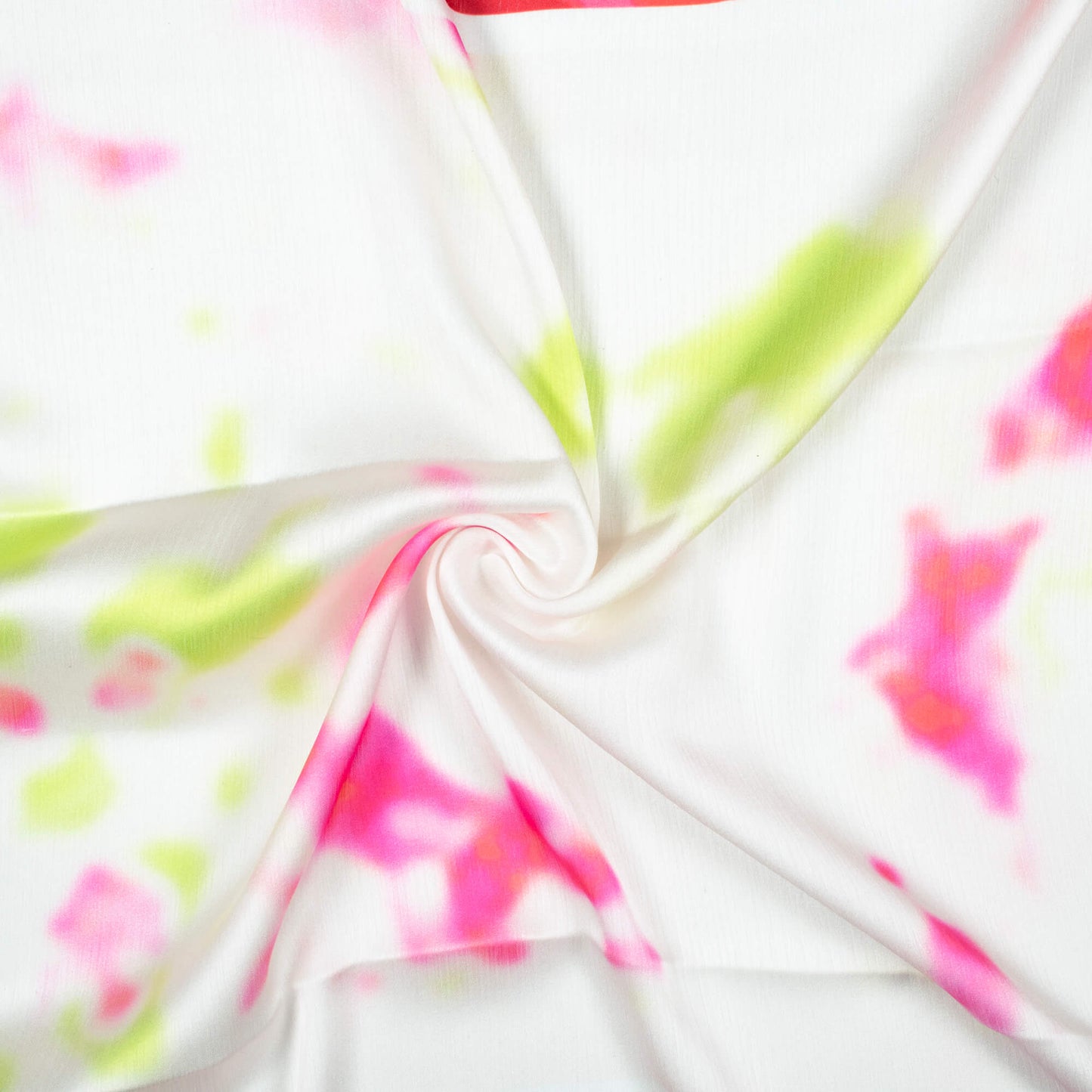White And Pink Tie & Dye Pattern Digital Print Chiffon Satin Fabric - Fabcurate