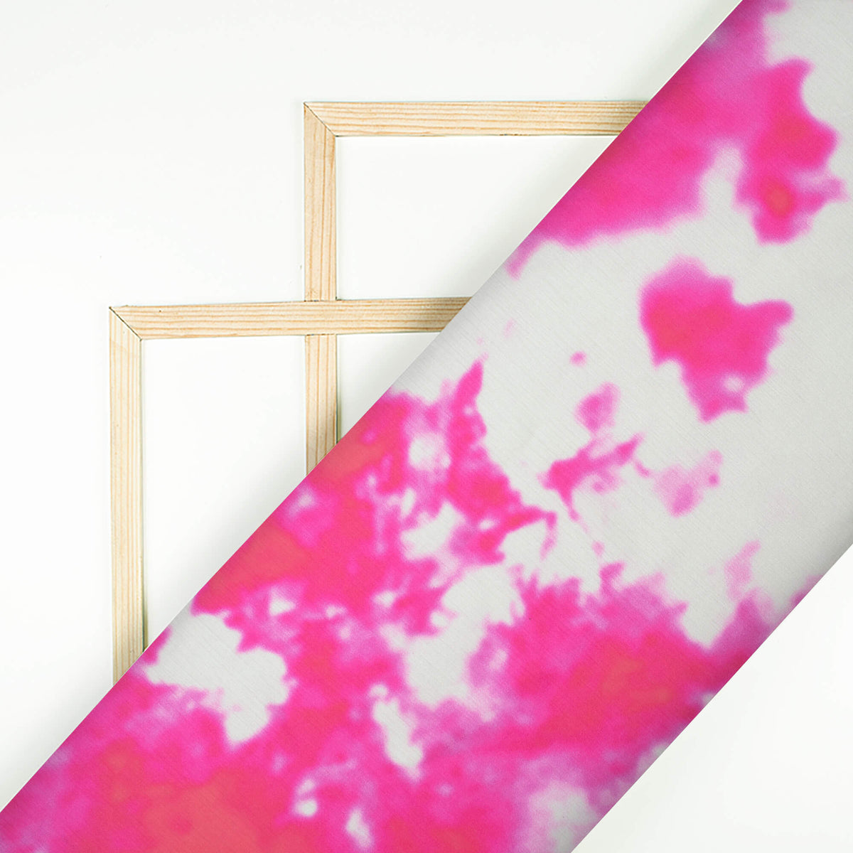 Oyster Beige And Fuchsia Tie & Dye Pattern Digital Print Chiffon Satin Fabric - Fabcurate