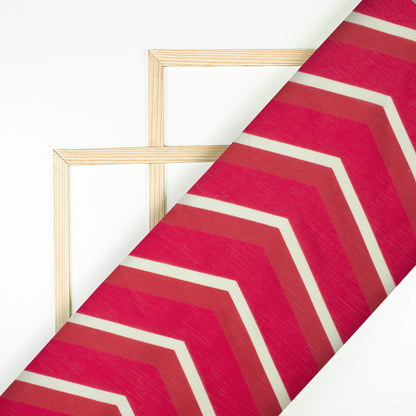 Red And Cream Chevron Pattern Digital Print Chiffon Satin Fabric - Fabcurate