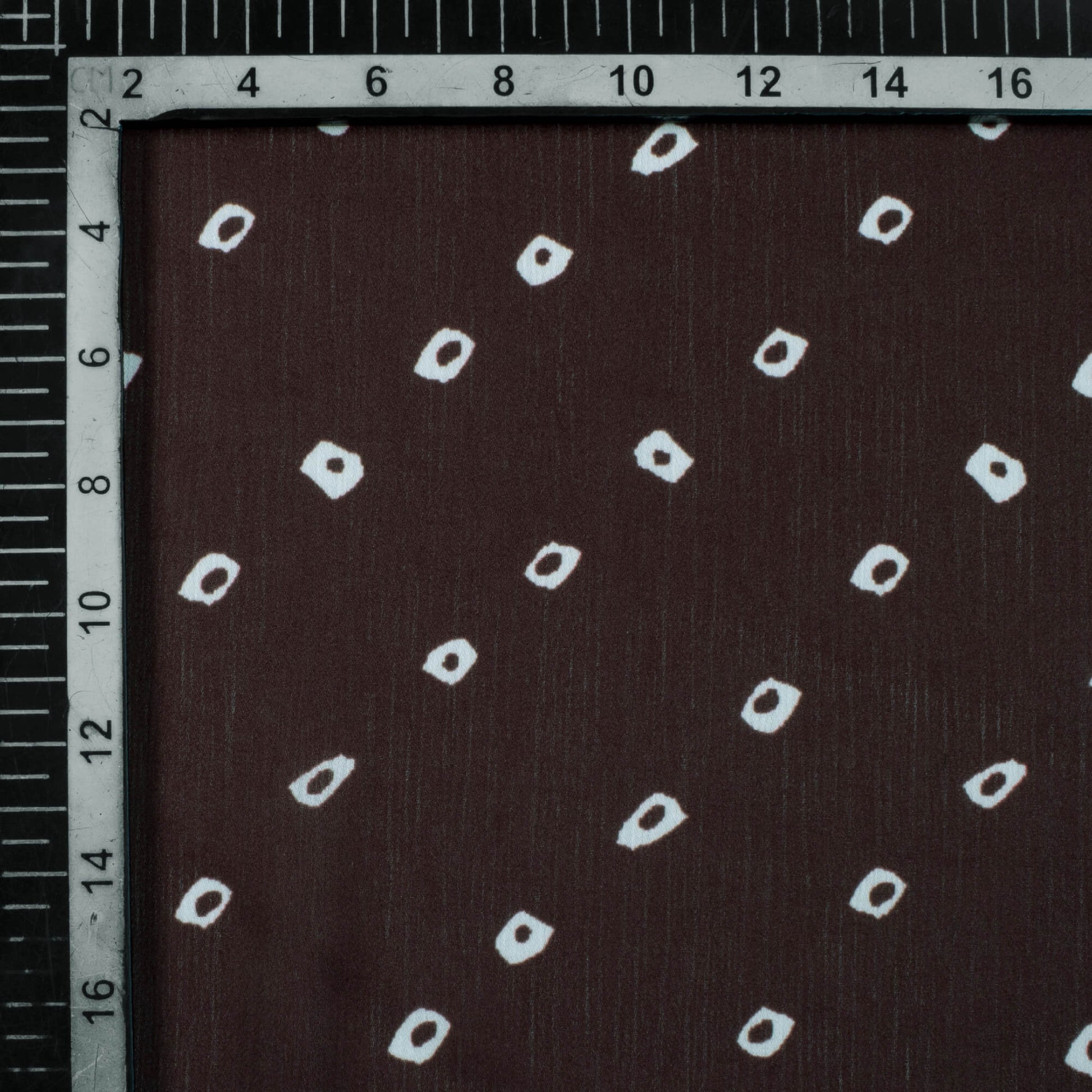 Dark Brown And White Bandhani Pattern Digital Print Chiffon Satin Fabric - Fabcurate