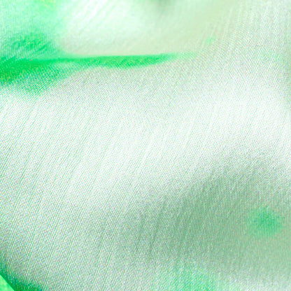 Off White And Liril Green Tie & Dye Pattern Digital Print Chiffon Satin Fabric - Fabcurate