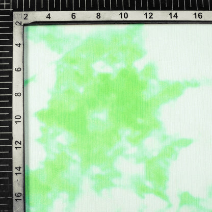 Off White And Liril Green Tie & Dye Pattern Digital Print Chiffon Satin Fabric - Fabcurate