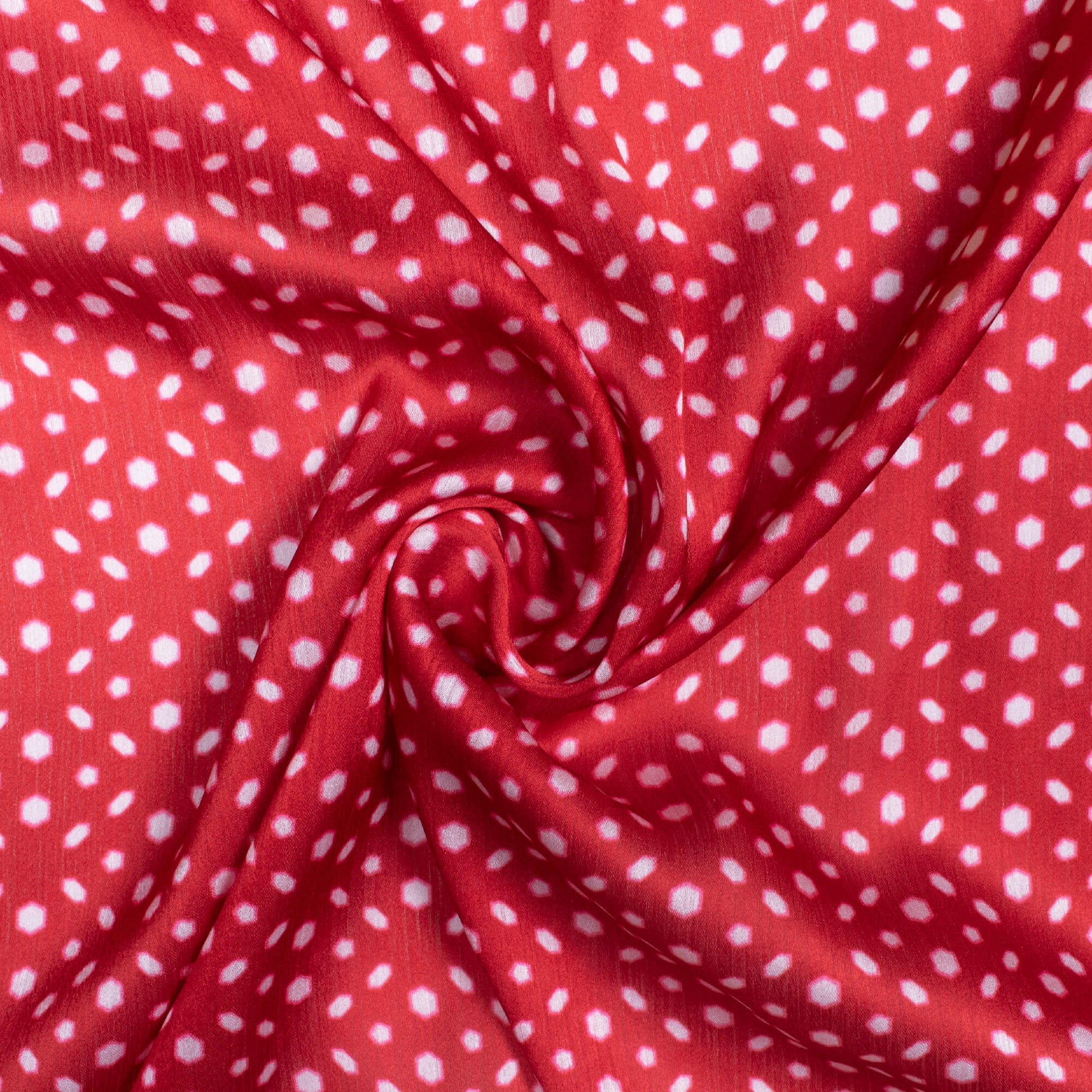Red And White Geometric Pattern Digital Print Chiffon Satin Fabric - Fabcurate