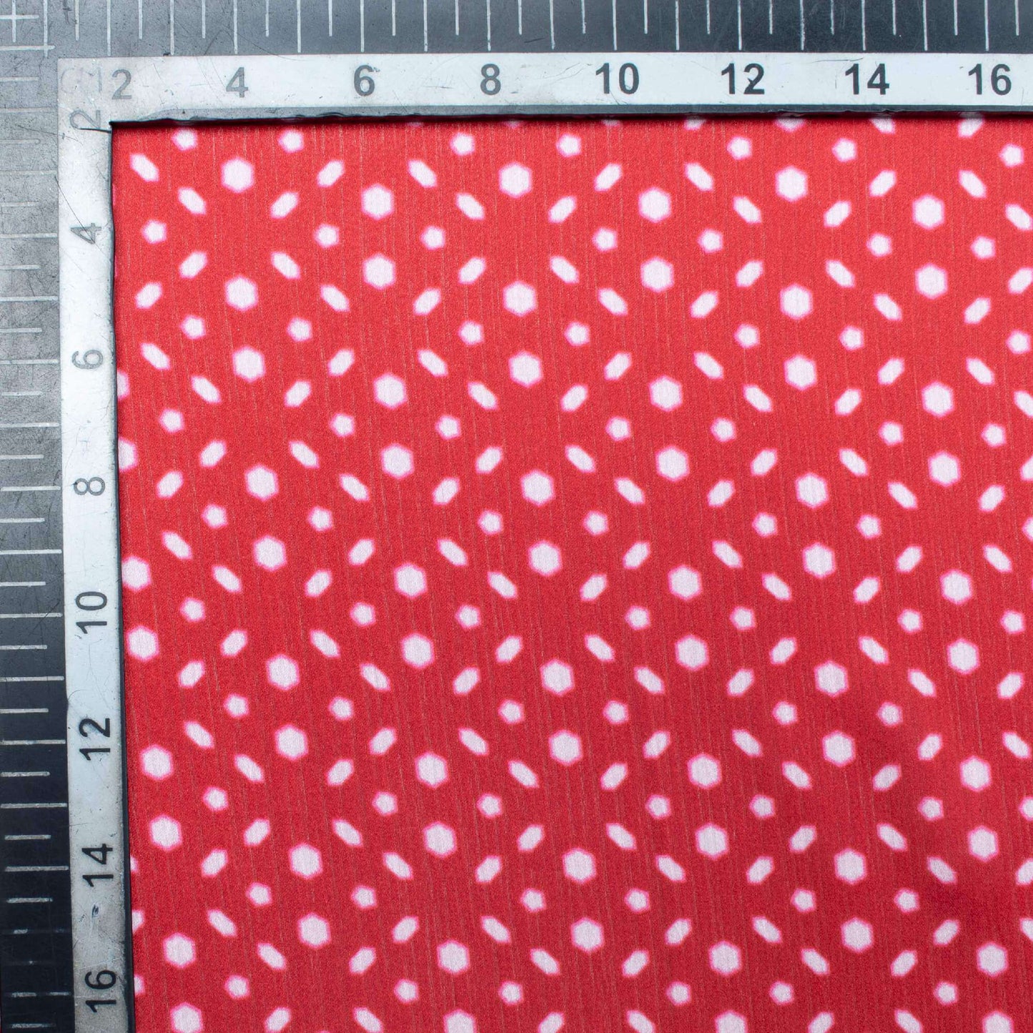 Red And White Geometric Pattern Digital Print Chiffon Satin Fabric - Fabcurate