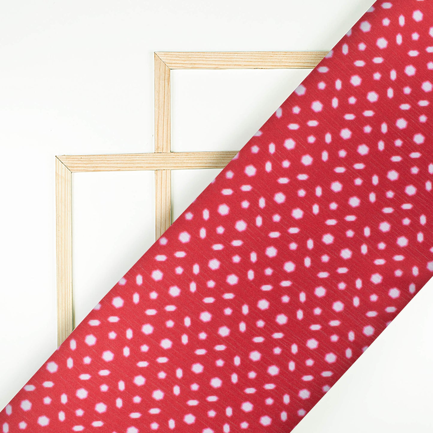 Red And White Geometric Pattern Digital Print Chiffon Satin Fabric - Fabcurate