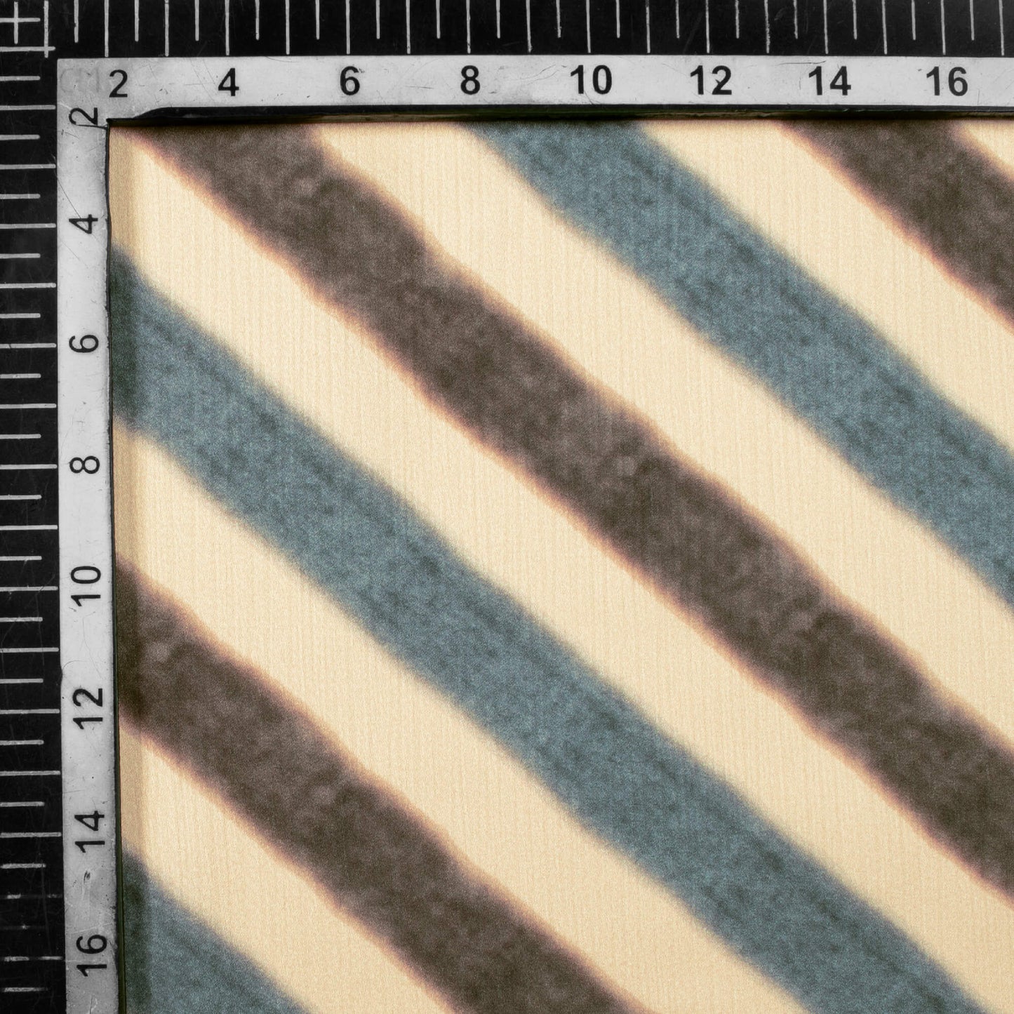 Oyster Beige And Blue Leheriya Pattern Digital Print Chiffon Satin Fabric - Fabcurate