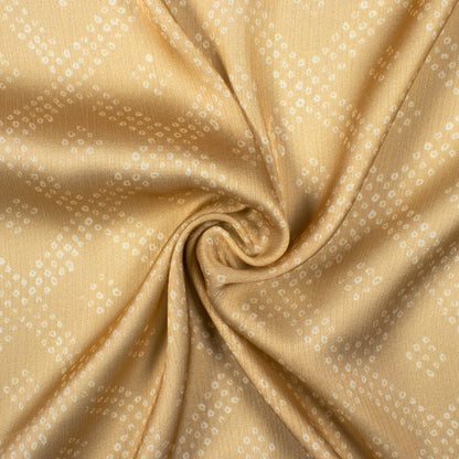 Beige And White Bandhani Pattern Digital Print Chiffon Satin Fabric - Fabcurate