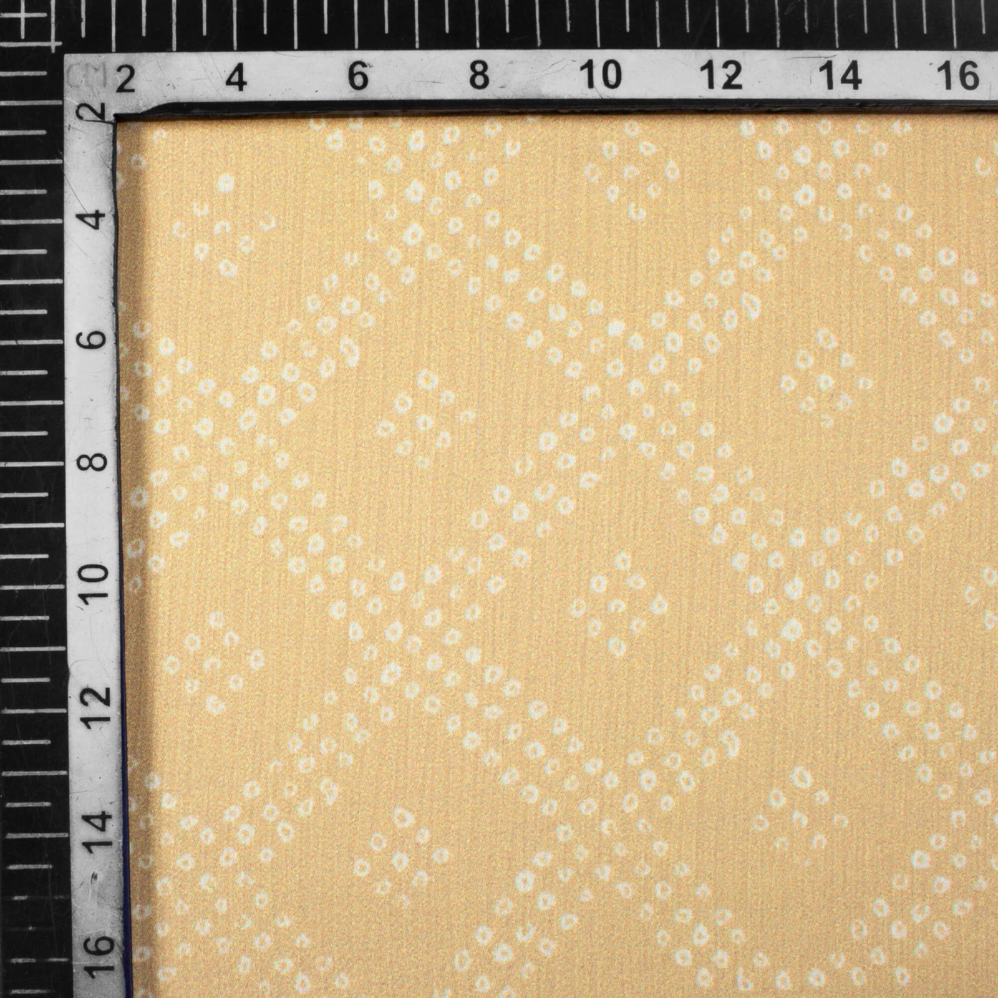 Beige And White Bandhani Pattern Digital Print Chiffon Satin Fabric - Fabcurate