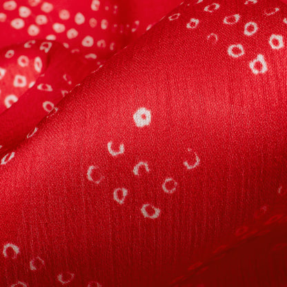 Brick Red And White Bandhani Pattern Digital Print Chiffon Satin Fabric - Fabcurate