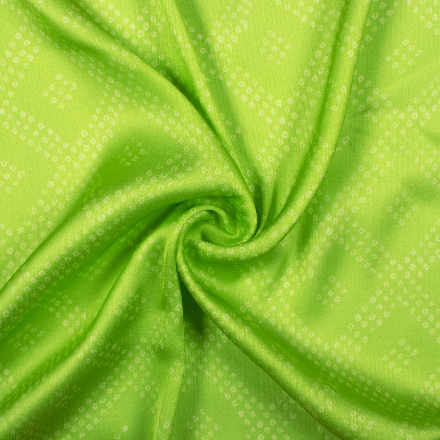 Liril Green And White Bandhani Pattern Digital Print Chiffon Satin Fabric - Fabcurate