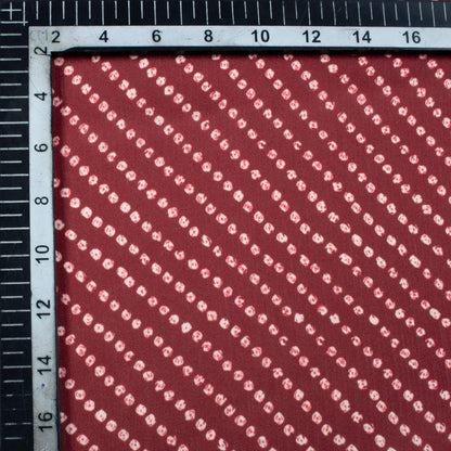 Maroon And White Bandhani Pattern Digital Print Chiffon Satin Fabric - Fabcurate