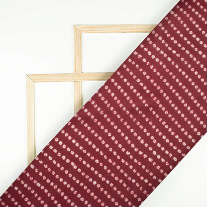 Maroon And White Bandhani Pattern Digital Print Chiffon Satin Fabric - Fabcurate