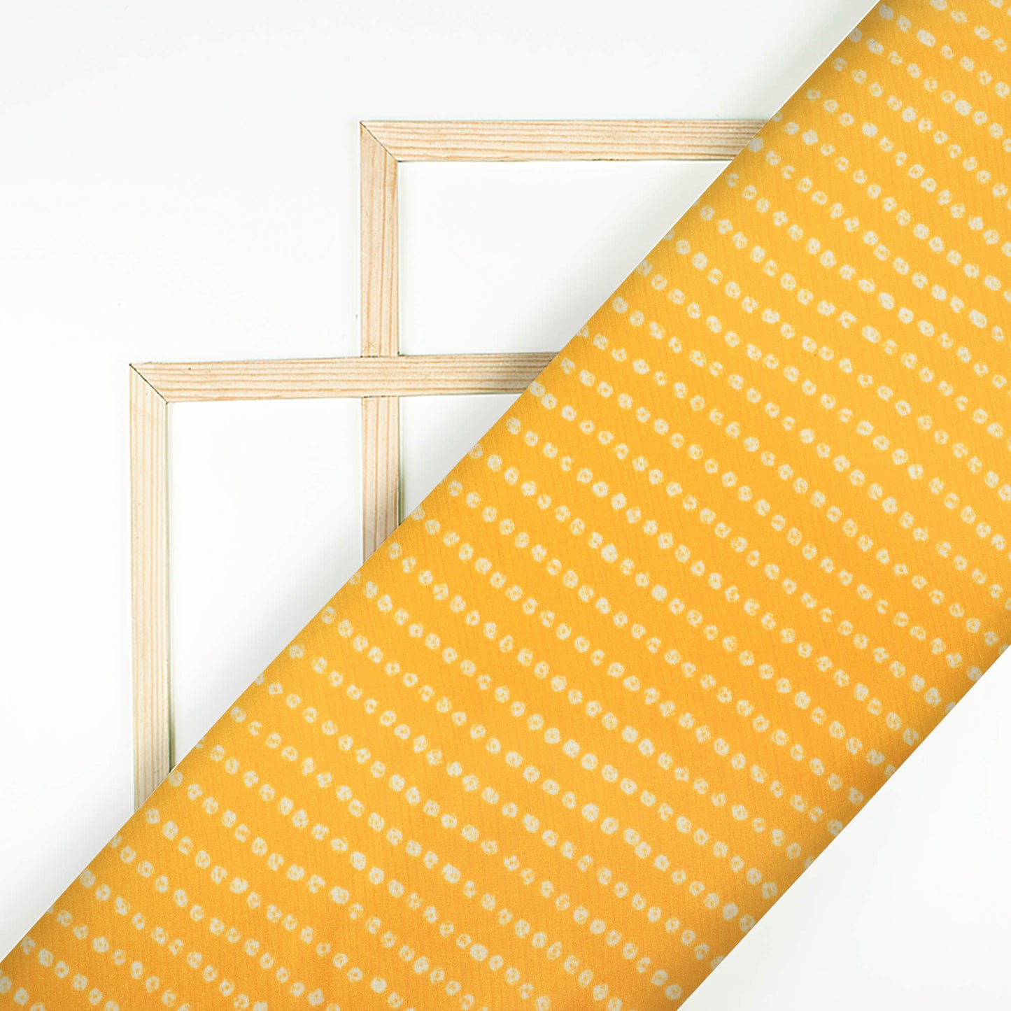 Honey Yellow And White Bandhani Pattern Digital Print Chiffon Satin Fabric - Fabcurate