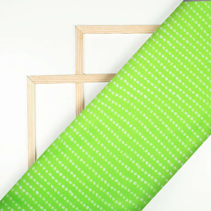 Liril Green And White Bandhani Pattern Digital Print Chiffon Satin Fabric - Fabcurate