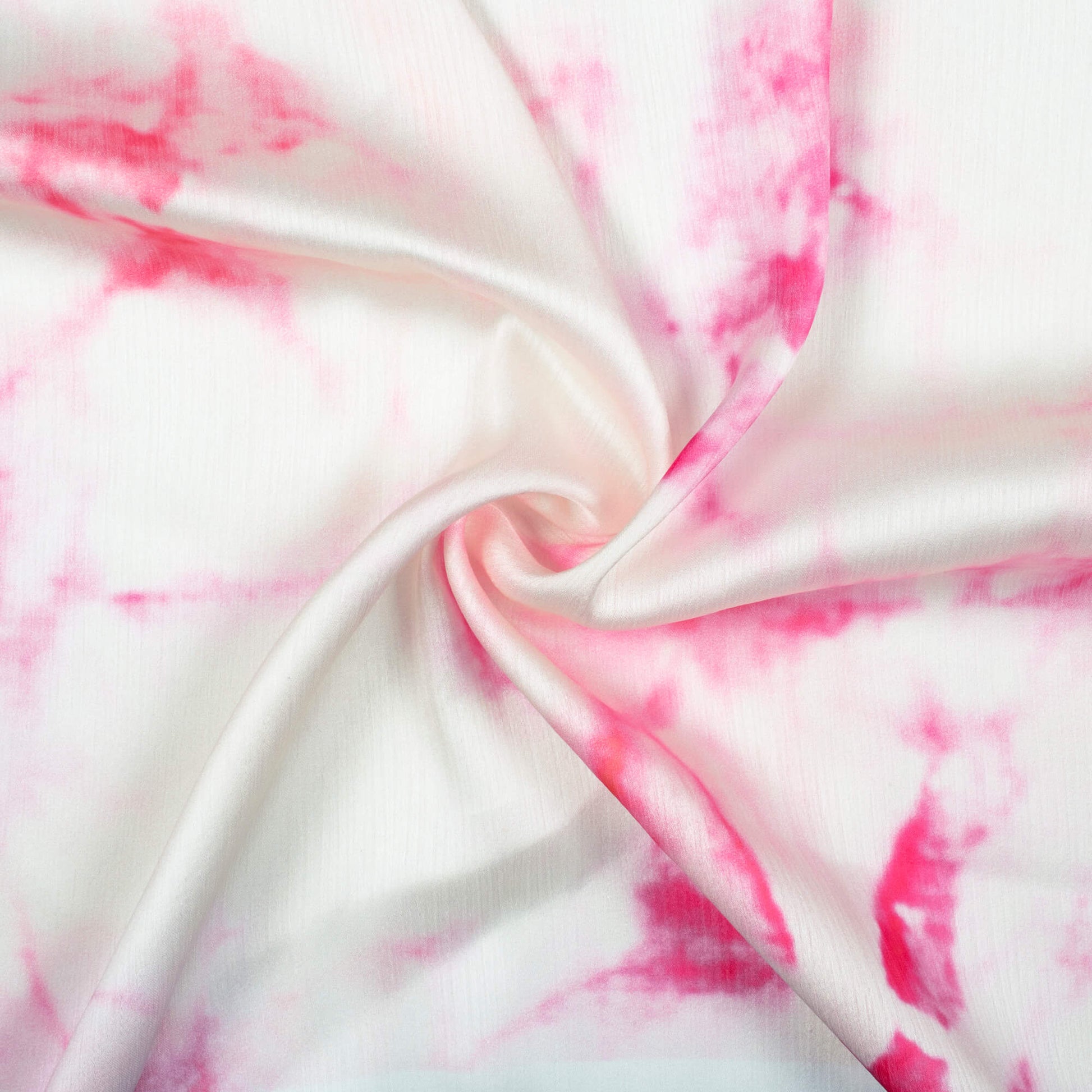Off White And Pink Tie & Dye Pattern Digital Print Chiffon Satin Fabric - Fabcurate