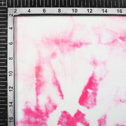 Off White And Pink Tie & Dye Pattern Digital Print Chiffon Satin Fabric - Fabcurate