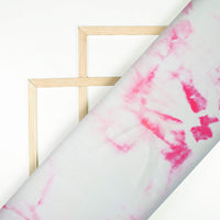 Off White And Pink Tie & Dye Pattern Digital Print Chiffon Satin Fabric - Fabcurate