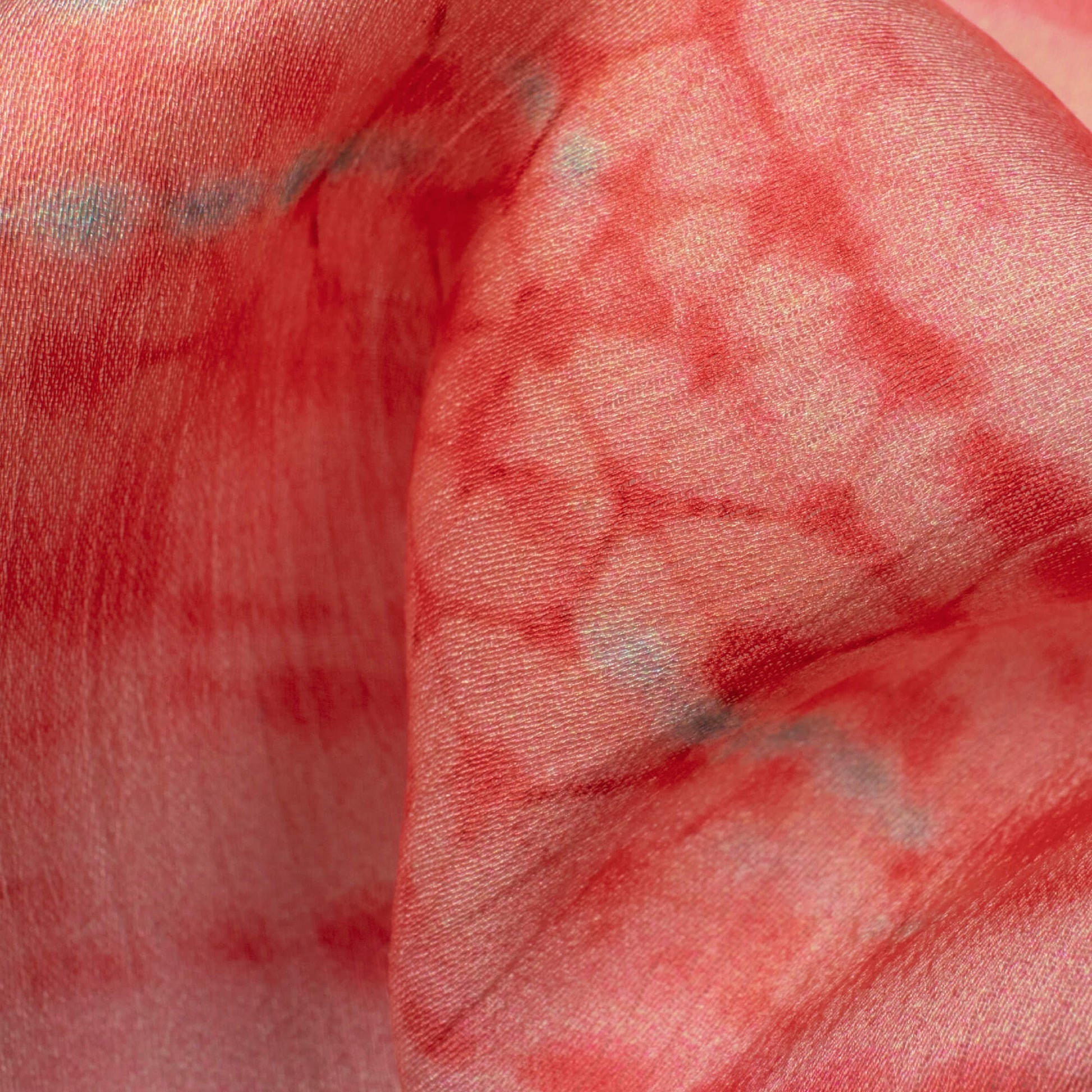 Salmon Pink Shibori Pattern Digital Print Chiffon Satin Fabric - Fabcurate