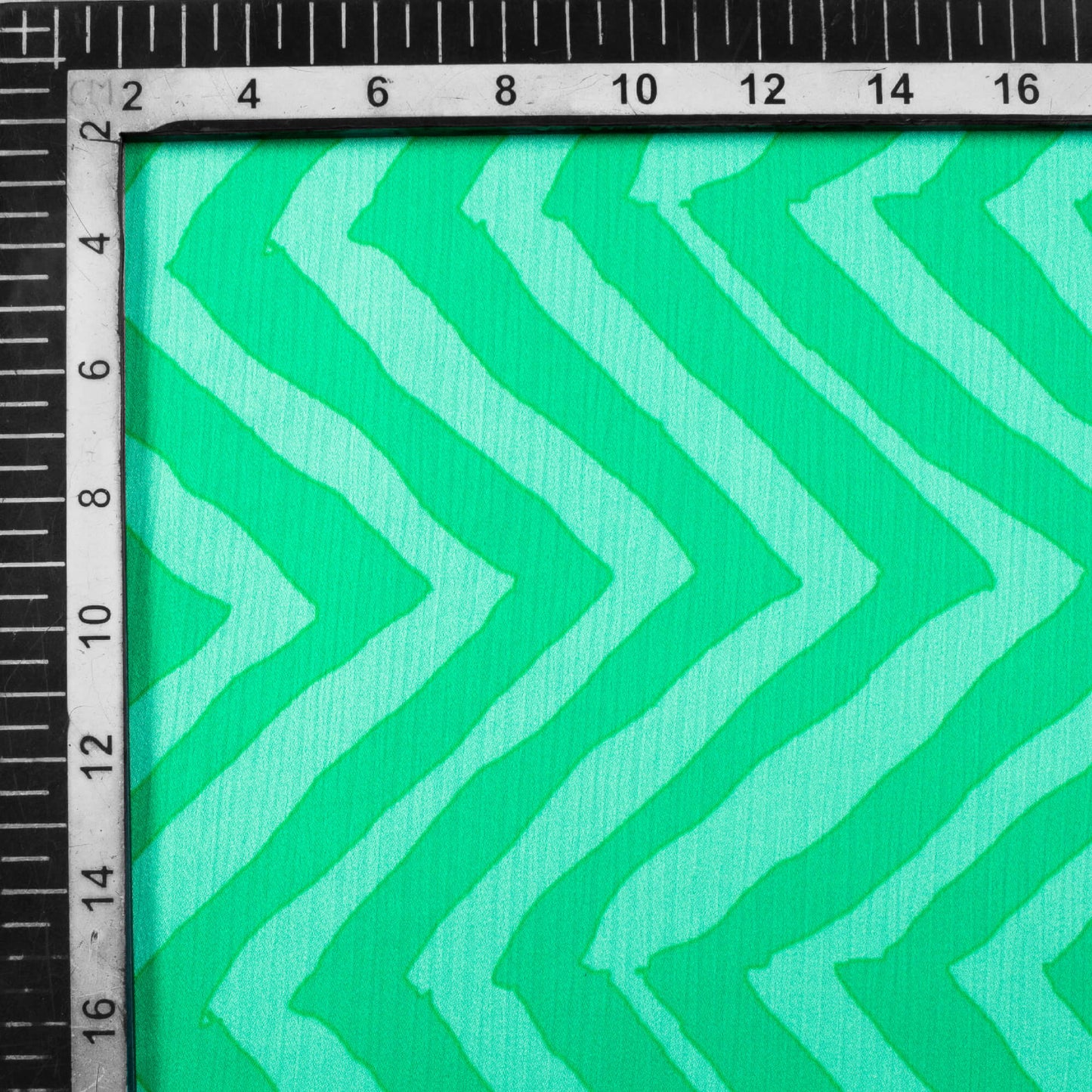 Sea Green And Electric Blue Chevron Pattern Digital Print Chiffon Satin Fabric - Fabcurate