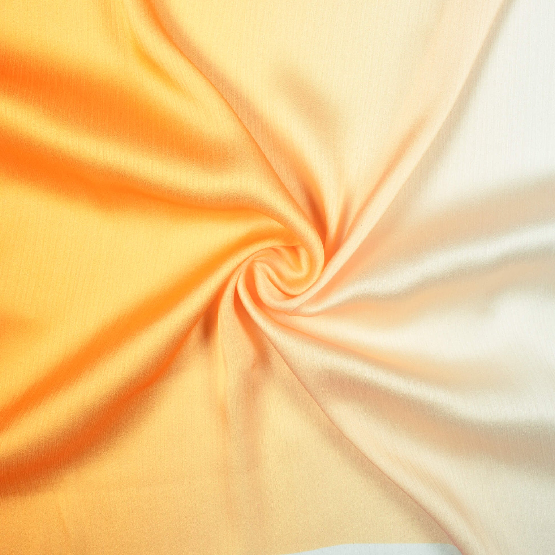 Orange And Ivory Cream Ombre Pattern Digital Print Chiffon Satin Fabric - Fabcurate