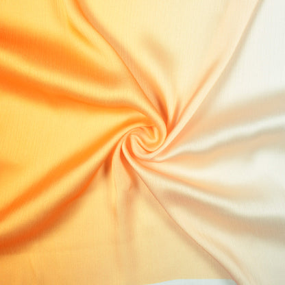 Orange And Ivory Cream Ombre Pattern Digital Print Chiffon Satin Fabric - Fabcurate